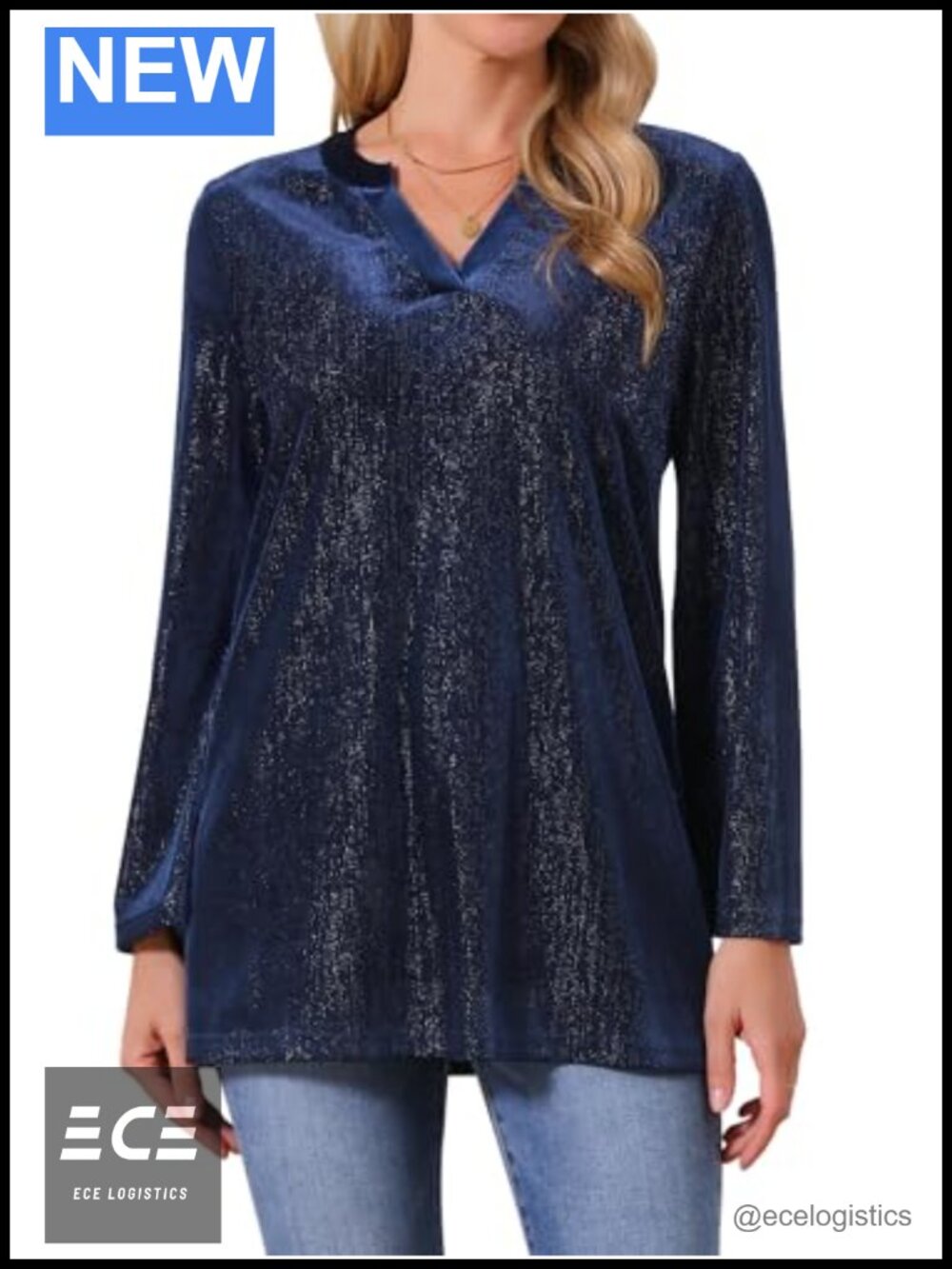 Seta T Velvet Metallic Tunic Top V Neck Long Sleeve Sparkle Blouse